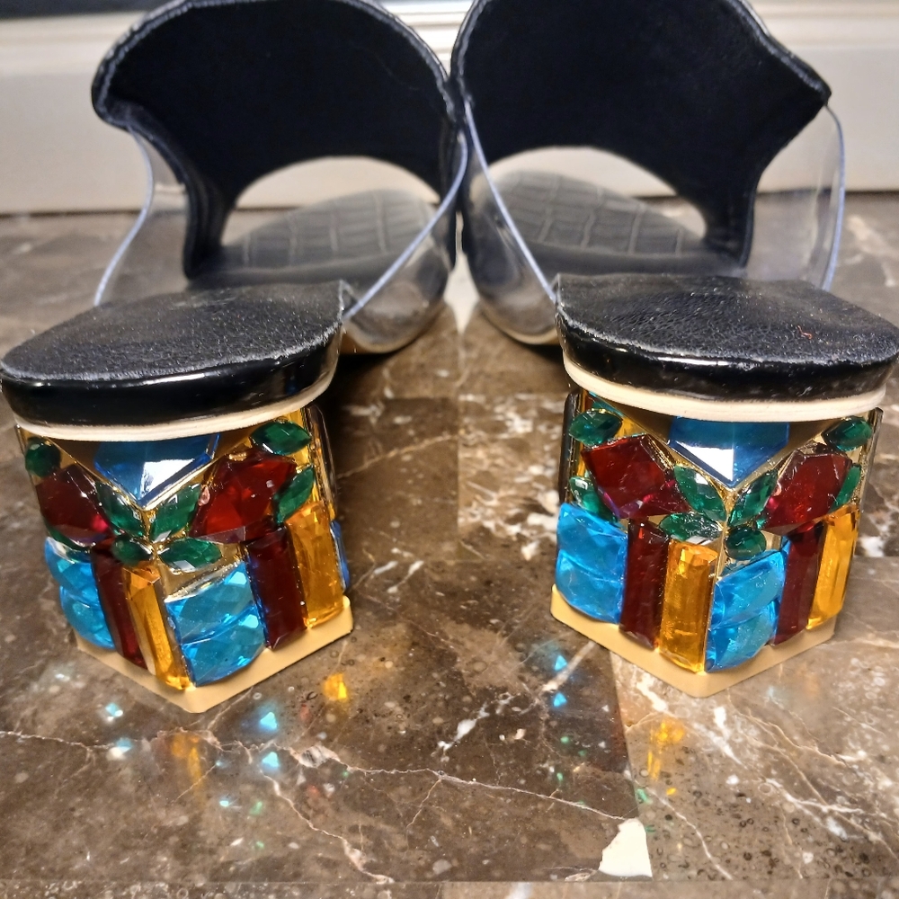 Elegant Jewel-Embellished Black Heels